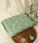 Georgette Kurta Set – Elegant Pista Green White Embroidery Charm 🌿✨