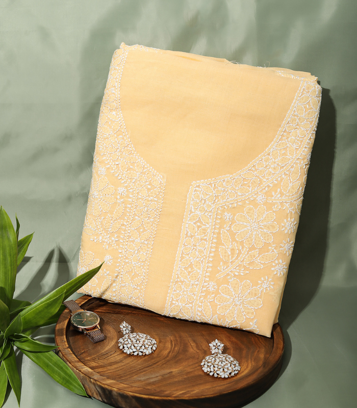1 Pure Cotton Embroidered Suit Set – Soft Butter Yellow Elegance - Image 1
