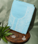 Pure Cotton Embroidered Suit Set – Soft Pastel Blue Elegance