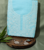 Pure Cotton Embroidered Suit Set – Aqua Blue Yoke Design