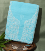 Pure Cotton Embroidered Suit Set – Aqua Blue Floral Elegance