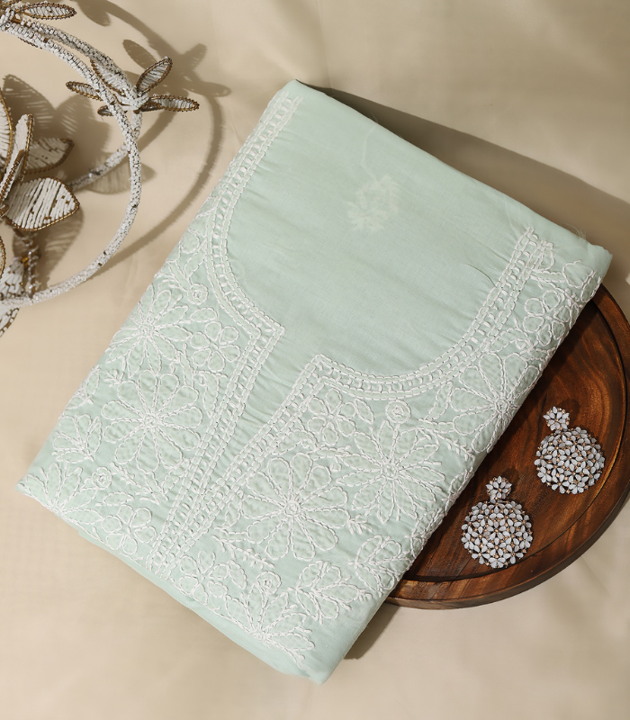 1 Pure Cotton Heavy Embroidered Suit Set – Mint Green Elegance - Image 1