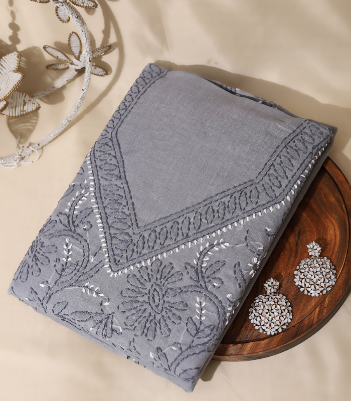 1 Pure Cotton Heavy Embroidered Suit Set – Steel Grey Elegance - Image 1