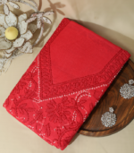 Pure Cotton Scarlet Red Embroidered Suit Set – Bold Floral Charm