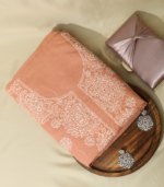Pure Cotton Dusty Peach Embroidered Suit Set – Soft Royal Grace
