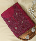 Deep Wine Chikankari Embroidered Organza Fabric