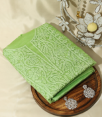 Fresh Lime Green Chikankari Embroidered Organza Fabric