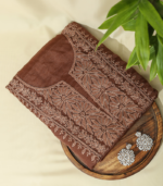 Warm Cocoa Brown Chikankari Embroidered Organza Fabric