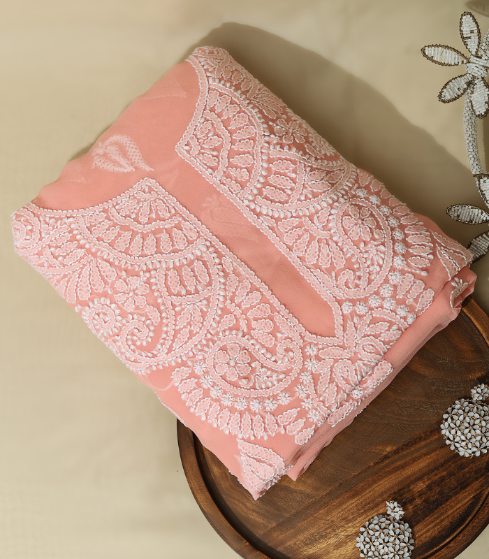 1 Georgette Kurta Set – Elegant Peach Pink Ensemble - Image 1