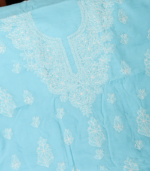 Pure Cotton Embroidered Suit Set – Aqua Blue Yoke Design - Image 2