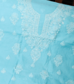 Pure Cotton Embroidered Suit Set – Aqua Blue Floral Elegance - Image 2