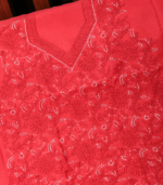 Pure Cotton Scarlet Red Embroidered Suit Set – Bold Floral Charm - Image 2