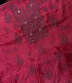 Deep Wine Chikankari Embroidered Organza Fabric - Image 2