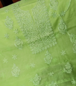 Fresh Lime Green Chikankari Embroidered Organza Fabric - Image 2