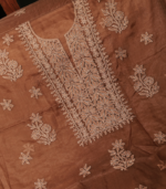 Warm Cocoa Brown Chikankari Embroidered Organza Fabric - Image 2