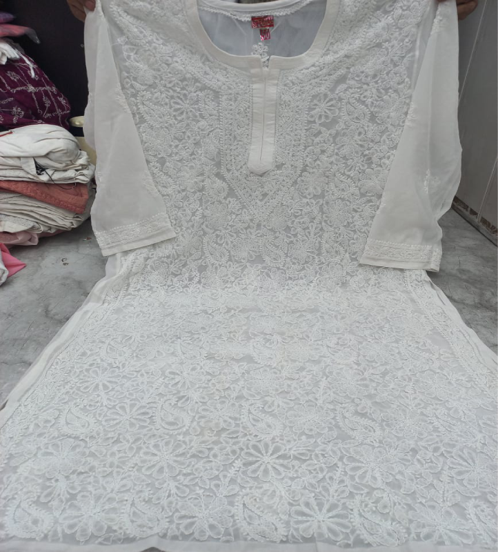 11 georgette white Full Jaal Georgette White colour kurti - Image 1