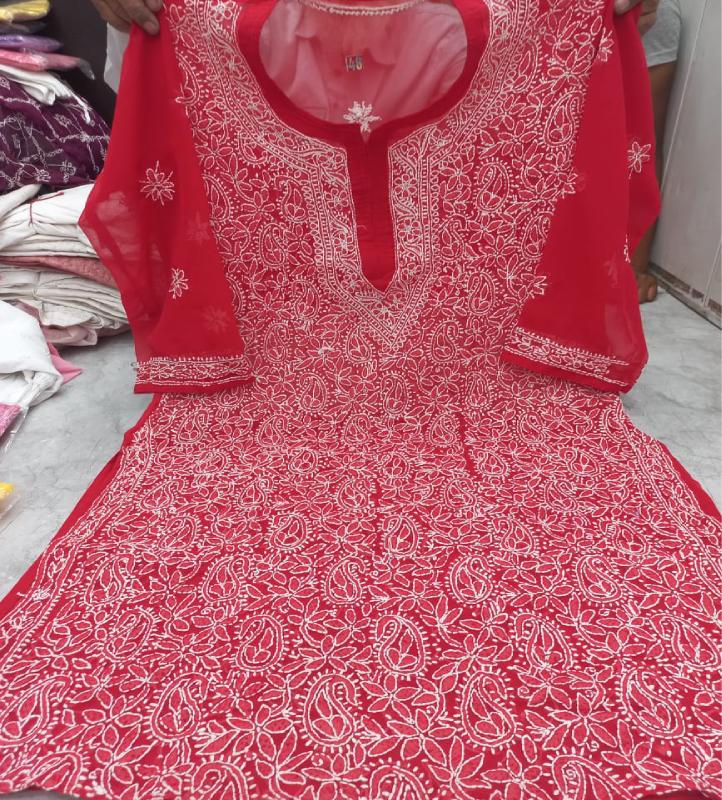 12 georgette red Full Jaal Georgette Red colour kurti - Image 1