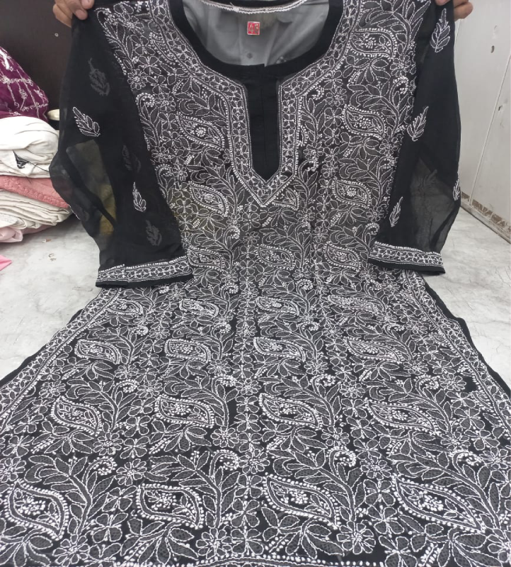15 georgette black Full Jaal Georgette Black colour kurti - Image 1