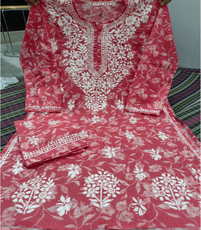 18 big prints red set Red Printed Chikankari Kurti with Matching Printed Palazzo Suit (2-Piece Set) - Image 1