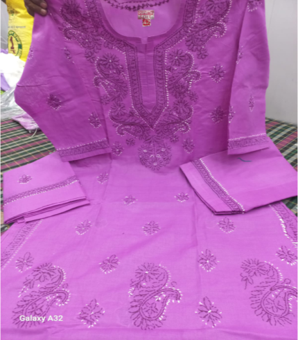 Purple Rubia Cotton Lucknowi Chikan Shalwar Suit with Dupatta
