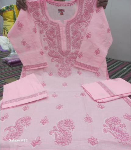 Light Pink Rubia Cotton Lucknowi Chikan Shalwar Suit with Dupatta