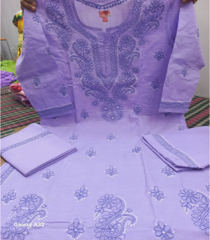 Lavender Rubia Cotton Lucknowi Chikan Shalwar Suit with Dupatta