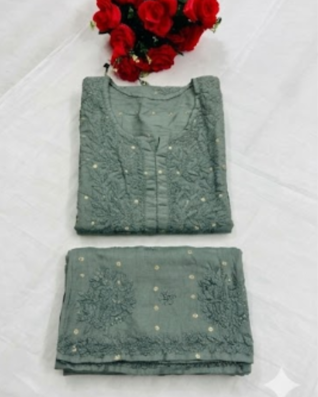 4 Grey Chanderi Elegant Grey Chanderi Kurta Set with Dupatta for Women - Image 1