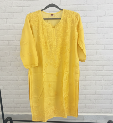 Pure Yellow Muslin Cotton Chikankari Kurti – Elegant & Timeless