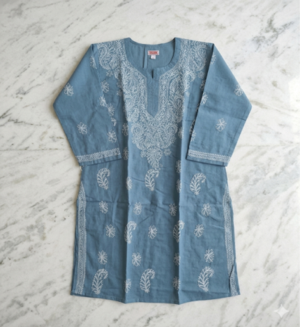 Grey Cotton Chikankari Kurti – Elegant & Timeless