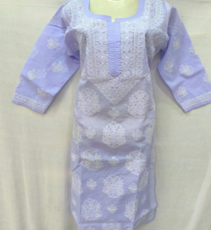Premium Voile Blue Cotton Kurti with Heavy Handwork