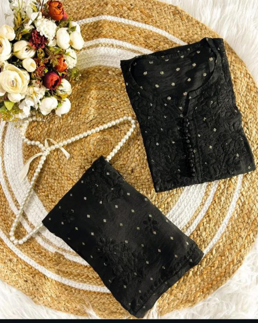 5 Black Chanderi Elegant Black Chanderi Kurta Set with Dupatta for Women - Image 1