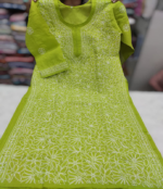 Beautiful Chikankari Cotton Front Jaal Lime Green Kurti