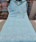 Beautiful Chikankari Cotton Front Jaal Blue Kurti
