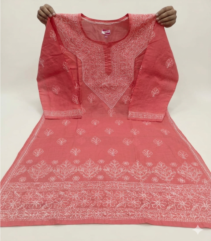 58 Red Cotton Kurti Beautiful Chikankari Cotton Red Kurti - Image 1