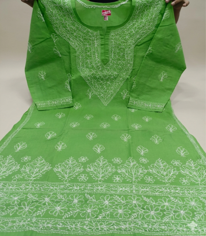 59 Green Kurti Beautiful Chikankari Cotton Green Kurti - Image 1