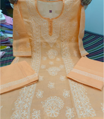 Peach - Rubia Cotton Lucknowi Chikan Shalwar Suit with Dupatta