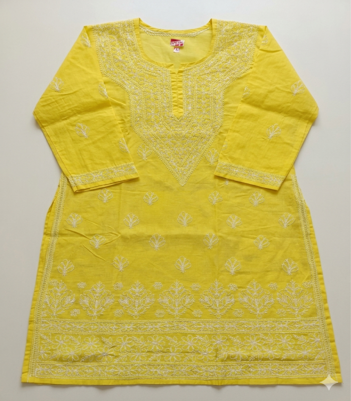60 Yellow Kurti Beautiful Chikankari Cotton Yellow Kurti - Image 1