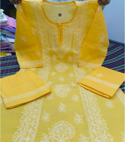 Yellow - Rubia Cotton Lucknowi Chikan Shalwar Suit with Dupatta