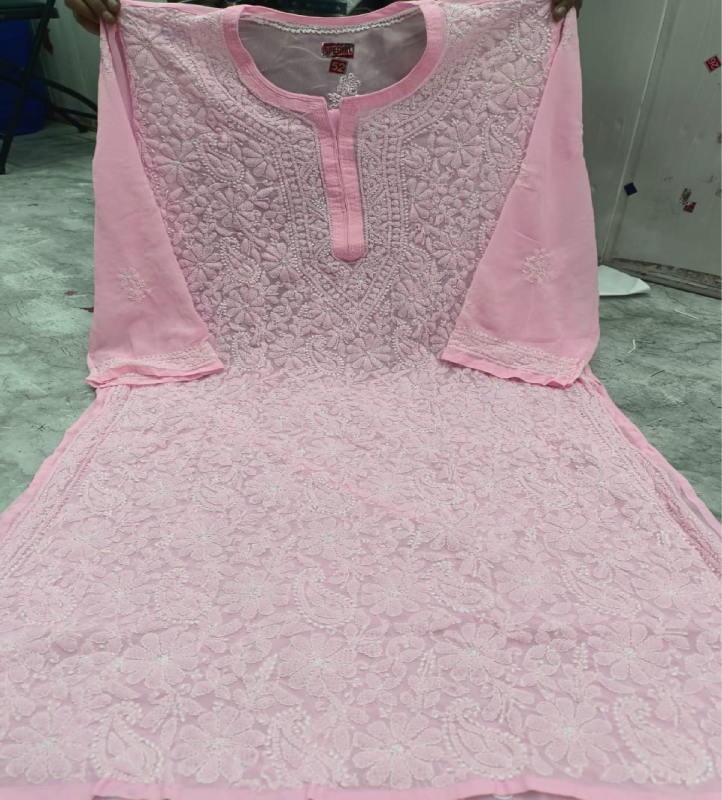 9 baby pink georgette Full Jaal Georgette Baby Pink colour kurti - Image 1