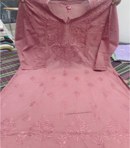 Dark Onion Plus Size Cotton Shaded Chikan Work Long Kurti